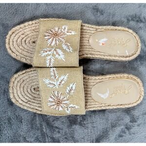 Jewel Badgley Mischka Kyrene Raffia Espadrille Slide Sandal Womens Size 7 Tan